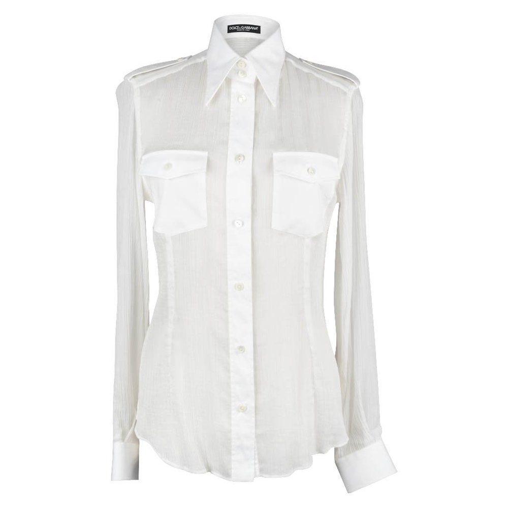 Dolce & Gabbana White Button Down Cotton and Silk Crepe Shirt 44 / 8 Mint